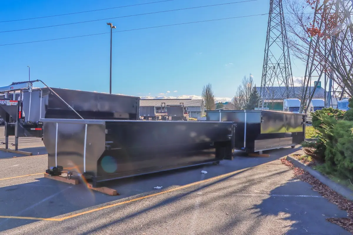 Roll-off dumpster ready for waste disposal at job site for 2 Yard Dumpster Rental in Teaneck